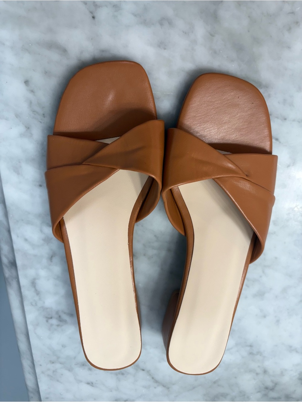 Women’s Tan Slide Sandals - Cross Strap Casual Slip-Ons